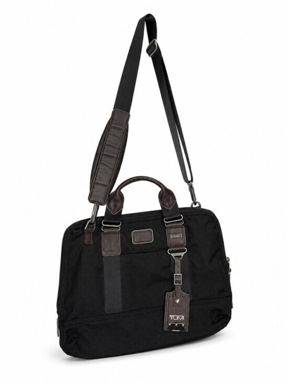 TUMI Black Nylon Leather Laptop Briefcase with Adjustable Strap Messenger Bag